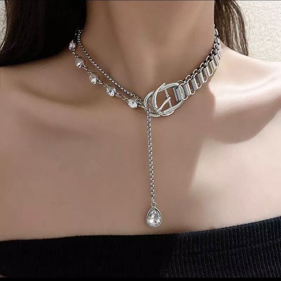 New Crystal Choker Necklace Silver Statement Necklace - Picture 2 of 6